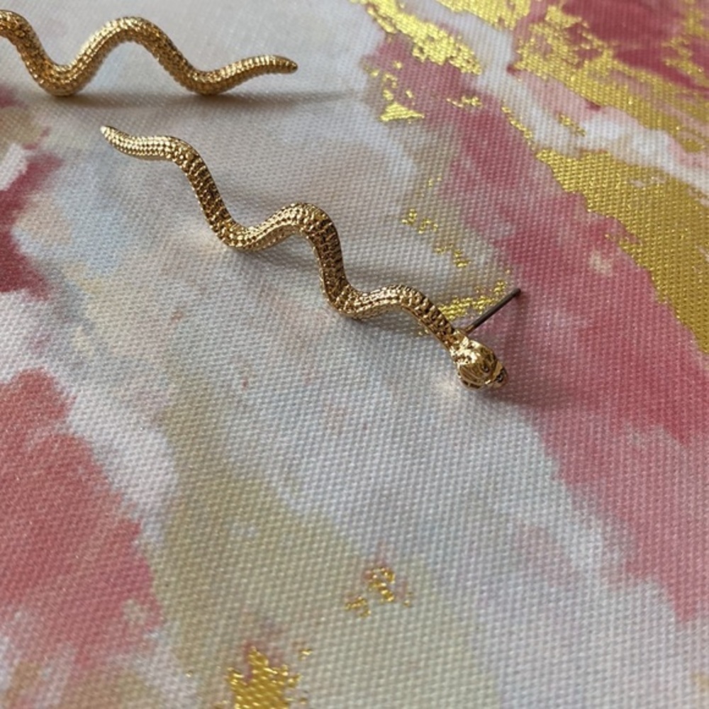 Gold Long Snake Earrings - Picture 2 of 4